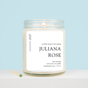 Our Little Miracle In the Making- Personalized Baby Candle | Non-Toxic Soy Candle (Choose Your Scent)