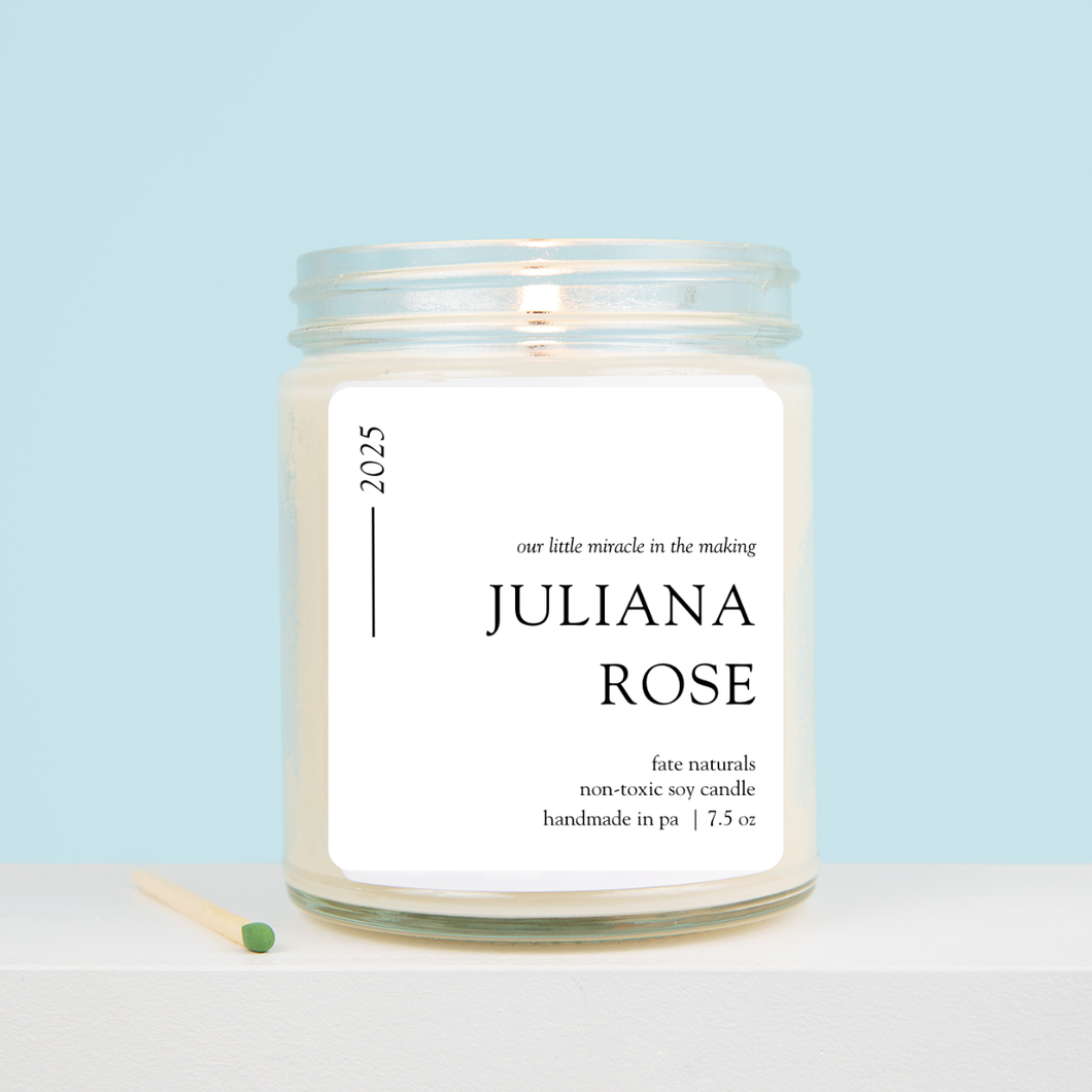 Our Little Miracle In the Making- Personalized Baby Candle | Non-Toxic Soy Candle (Choose Your Scent)