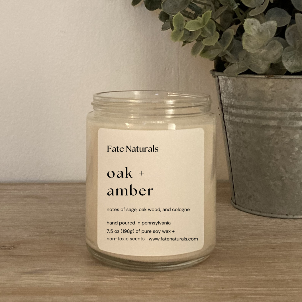 Oak + Amber Non-Toxic Candle - Fate Beauty 
