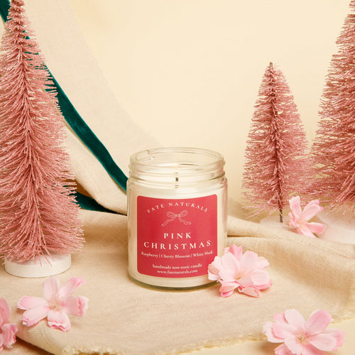 Pink Christmas Non-Toxic Candle (Cherry Blossom + White Musk) - Fate Naturals