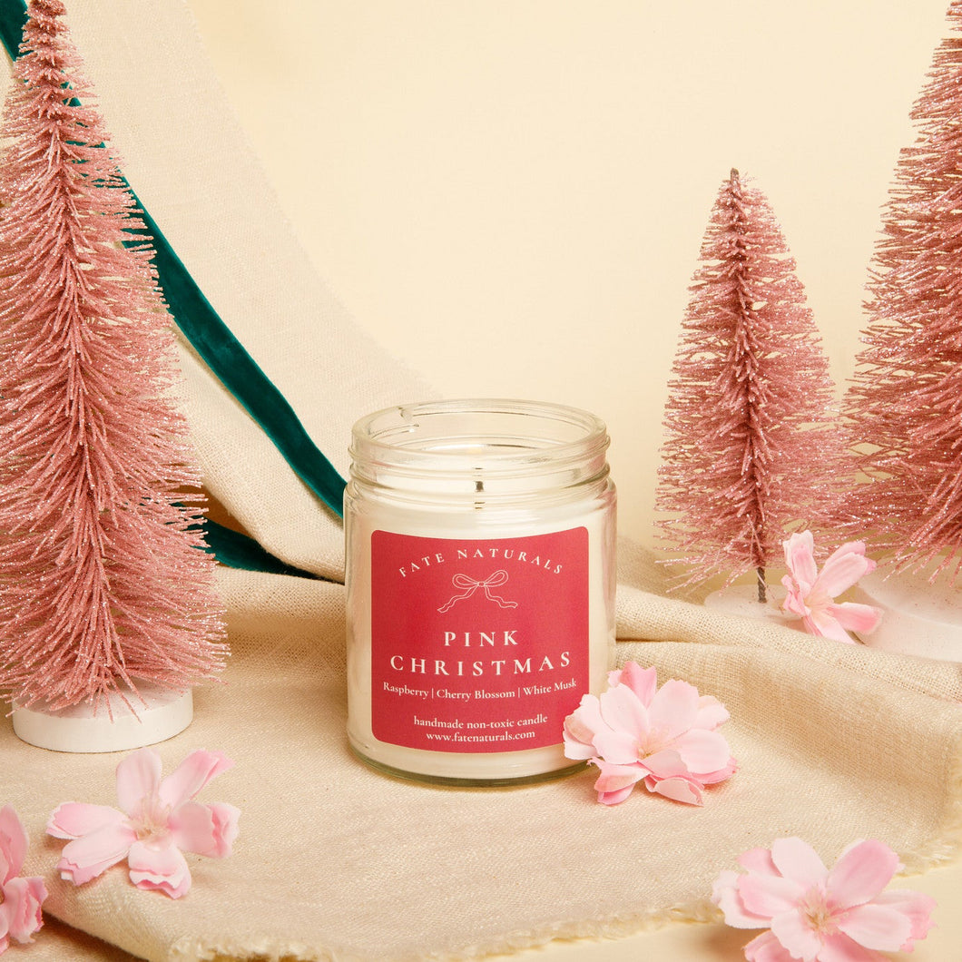 Pink Christmas Non-Toxic Candle (Cherry Blossom + White Musk) - Fate Naturals